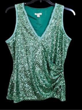Boston Proper Light Green Sequin Wrap Style Silk Blend Tank Top XS